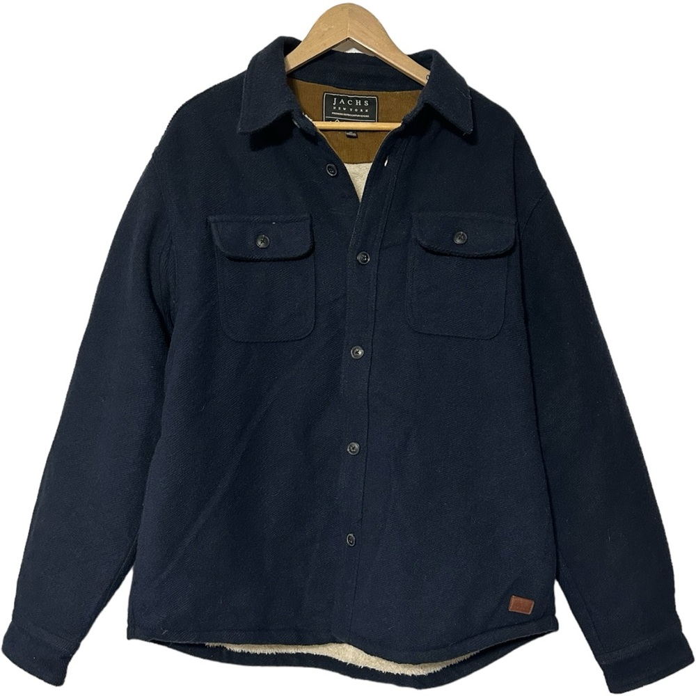 Jachs New York Men’s Wool Blend Sherpa Lined Shirt Jacket Blue X-Large